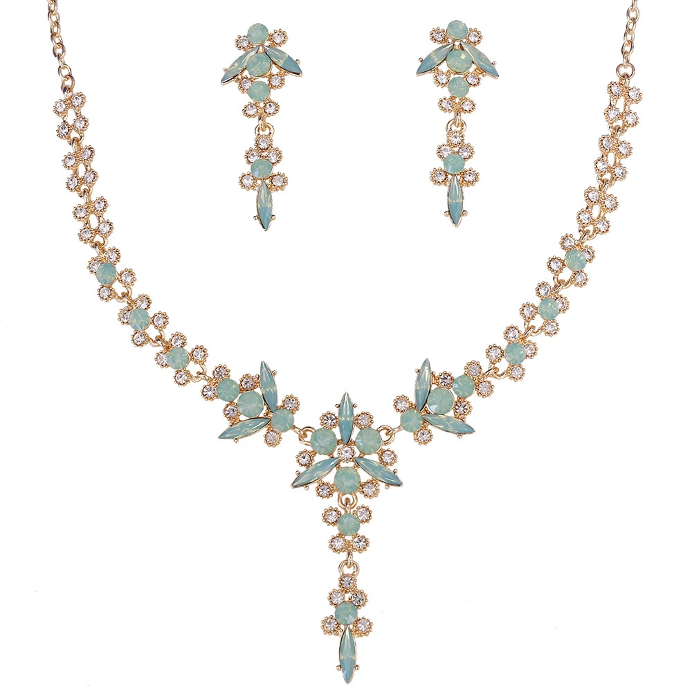 Opal Stone Bride Necklace Set Crystal High-Grade Jewelry 1