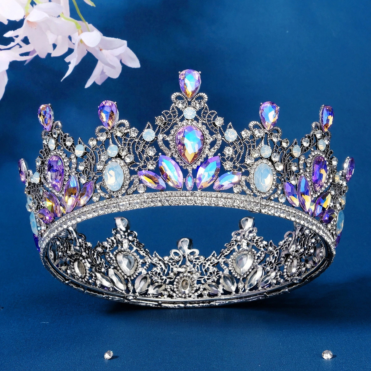 Drinestone Crystal Tiara Retro Barroque Gemstone Crown 1