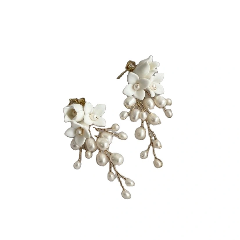 Pearl Stud Earrings White Flower Freshwater Happy Adorn 1
