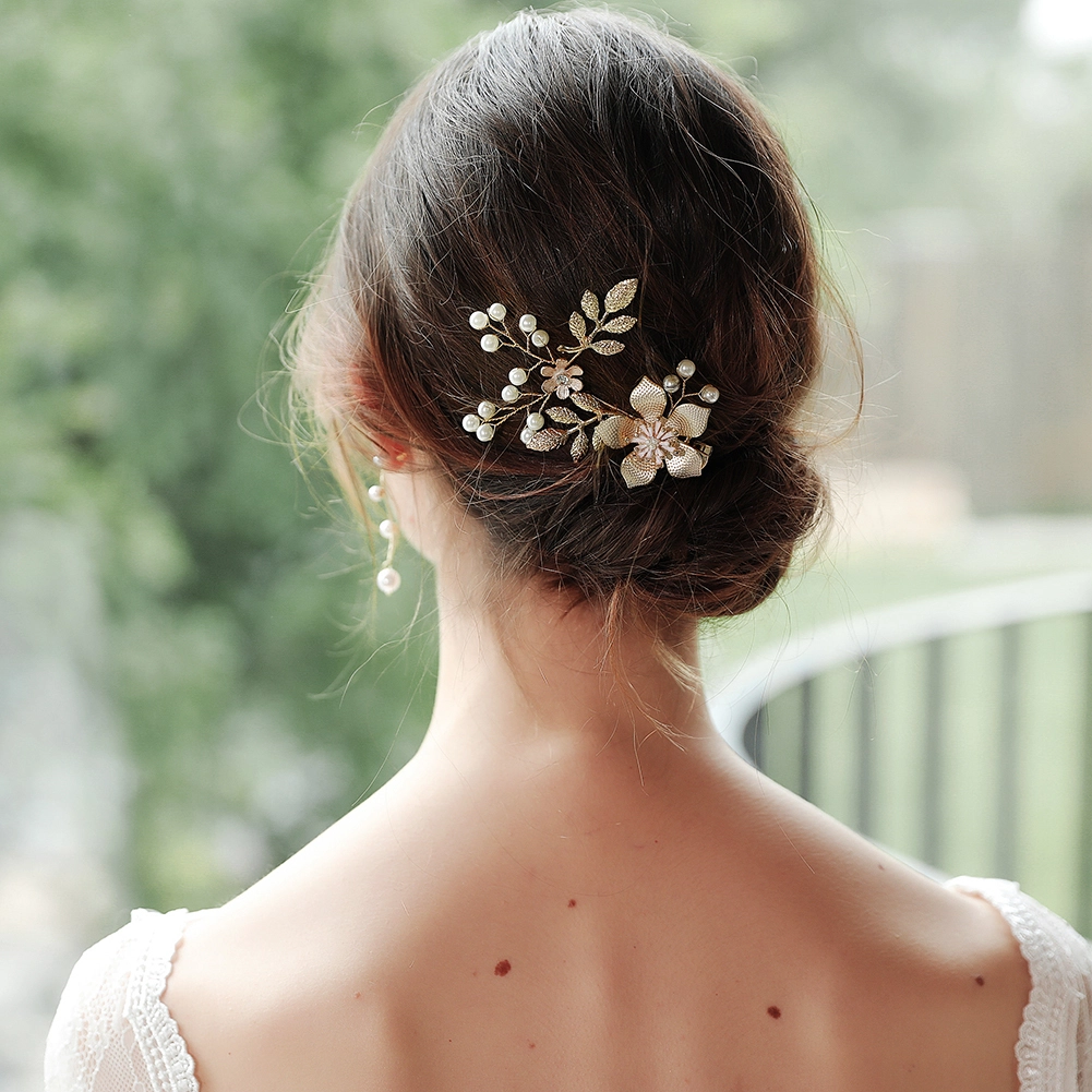 Handmade Flower Hair Clip Enamel Alloy Pearl Bridal Side Clip Wedding Dress Hair Accessories 1