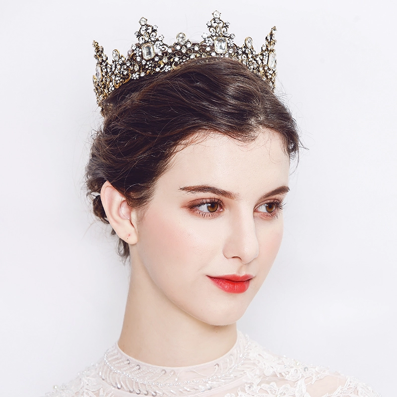 Vintage -Legierung Bridal -Strass Tiara Bunte königliche Runde Krone 1