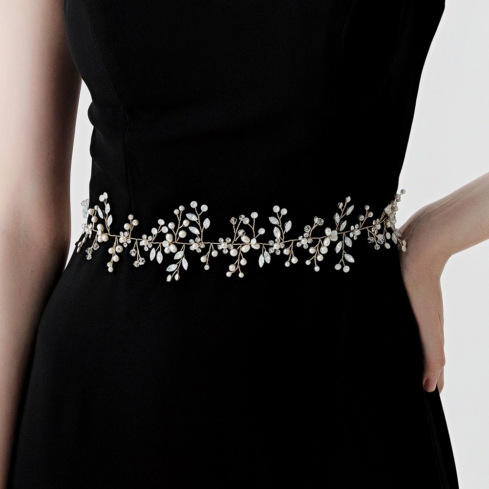Handmade Floral Imitation Pearl Bridal Waist Belt Exquisite Ladies' Dress Accessories Body Jewelry 1