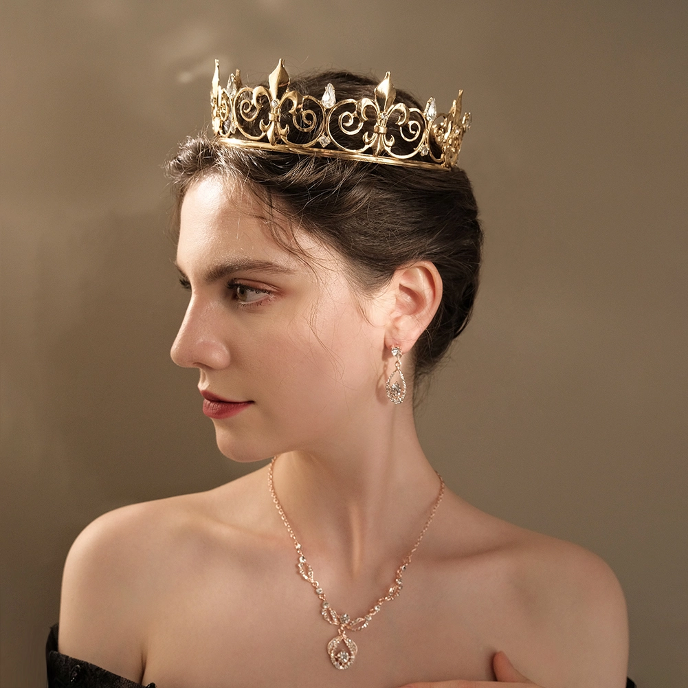 Tiara de aleación con diamantes de imitación para fiesta unisex con corona redonda estilo retro clásico europeo y americano 1