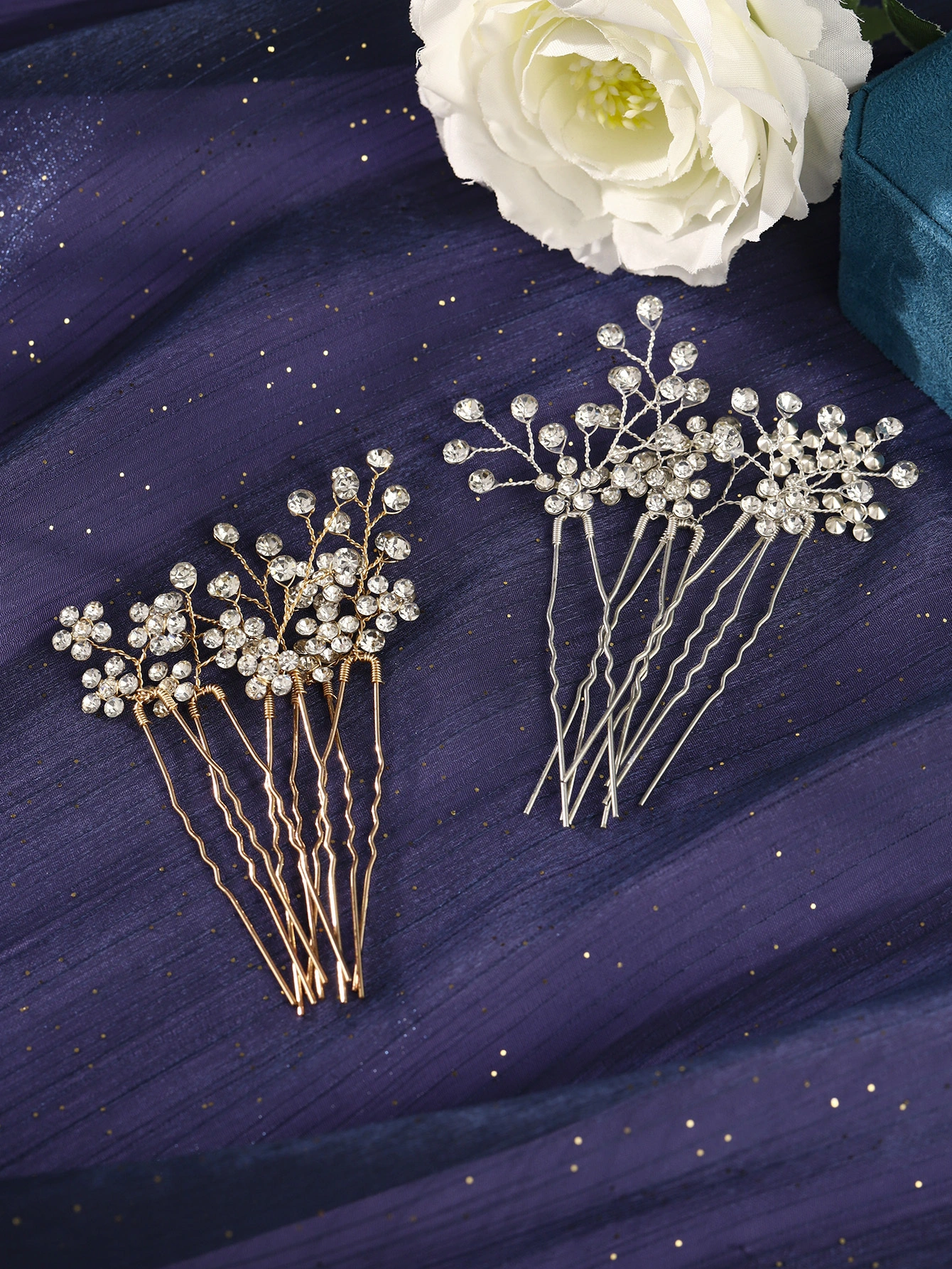 Braut-Hochzeitsfrisuren-Set: Schlichte und vielseitige Haarnadeln mit Strassblumen 1