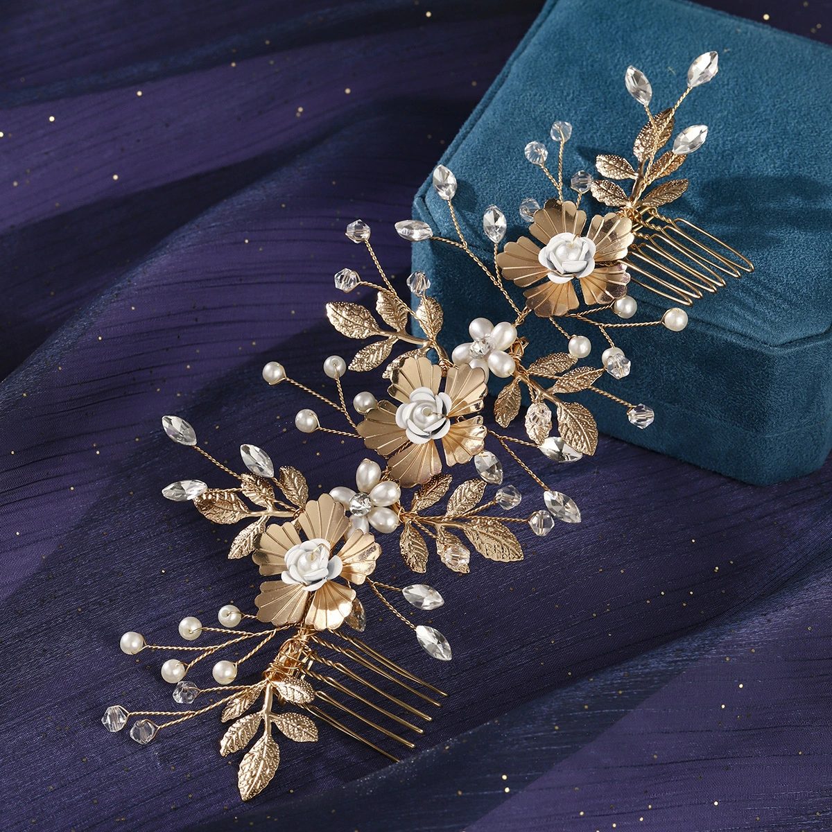Vintage Luxus Haarkamm mit Blumenmuster, handumwickelt mit Strass und Perlen, Brautfrisur, Doppelkamm, Haarband 1