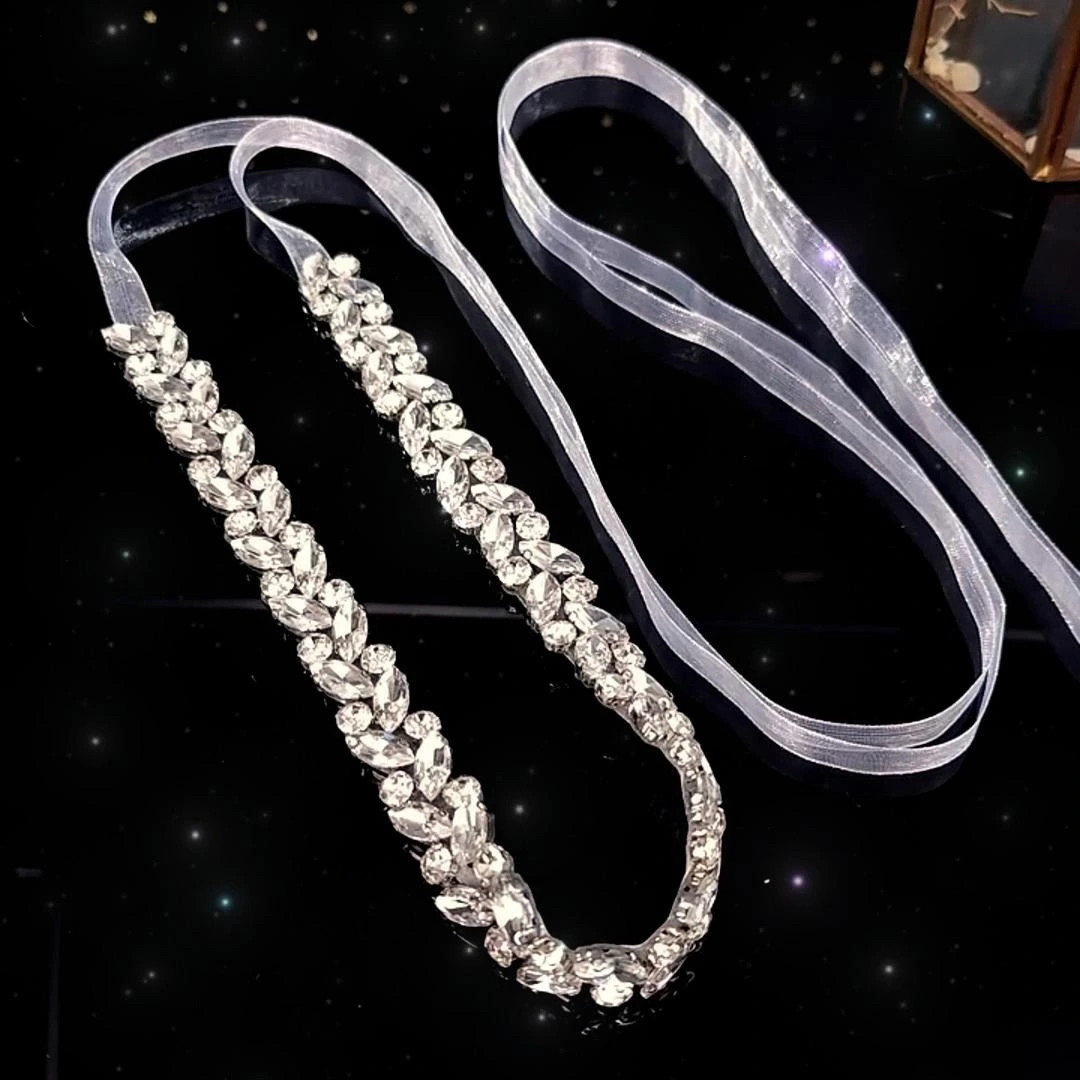 Happy Adorn Fashion Rhinestone Bridal Belt Simple Style Elegant Women's Accessory for Banquet Wedding Party 1
