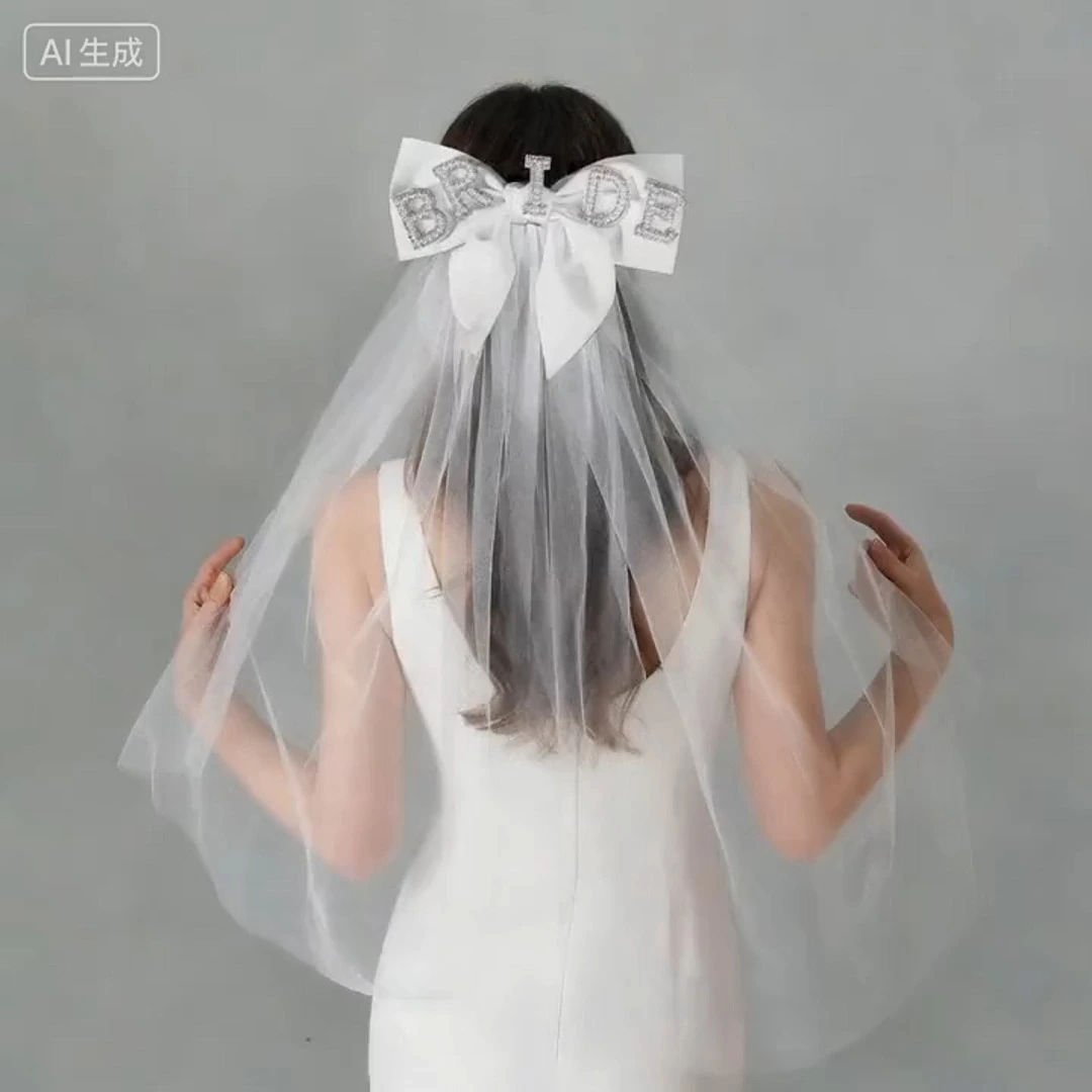 Brautschleier, Perlen-Strass-Buchstaben-Haaraccessoires, süße und vielseitige Schleifen-Haarspangen, Junggesellinnenabschied, Hochzeits-Haarschmuck 1