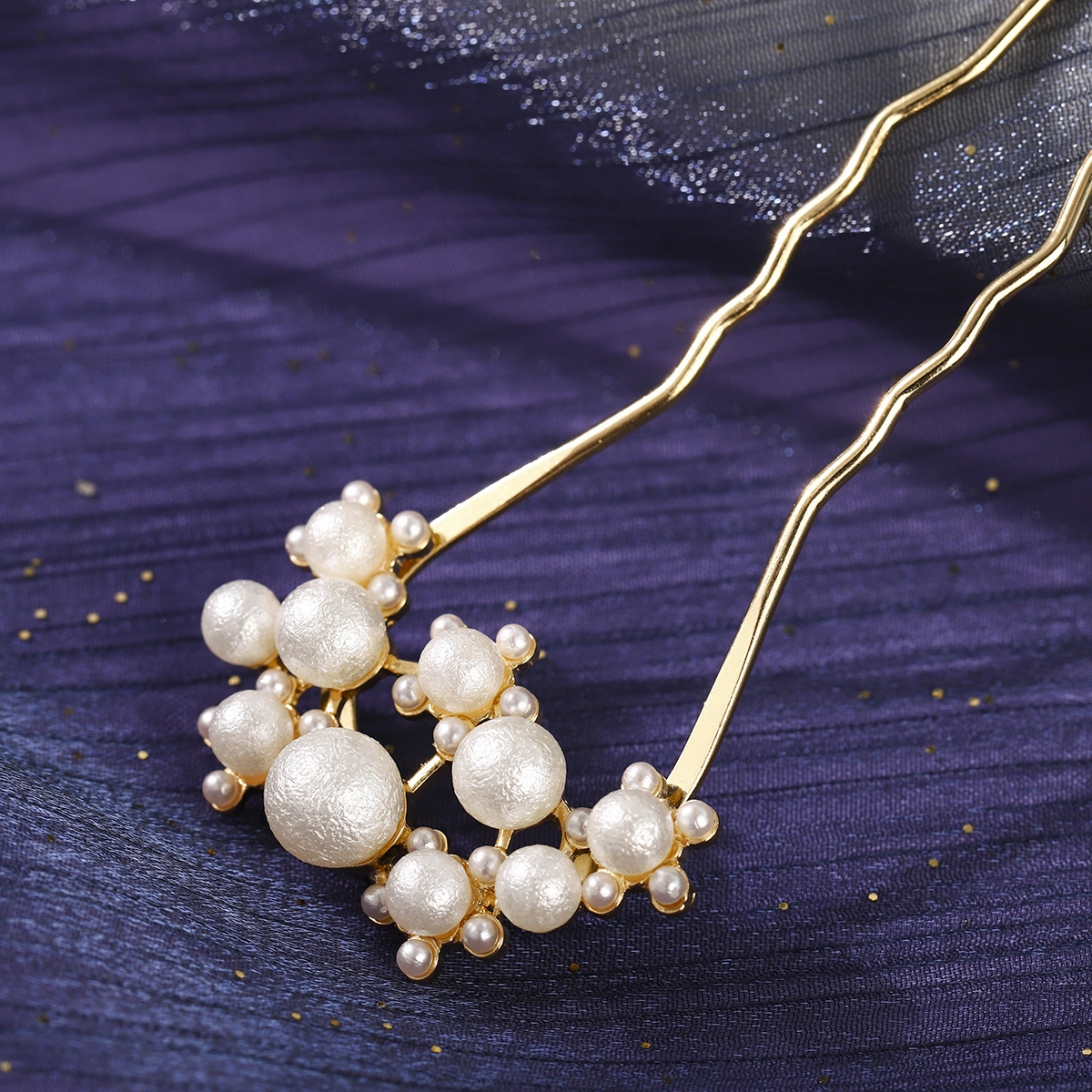 Elegante, goldene Haarnadeln in U-Form mit Imitationsperlen – Brautschmuck, Hochzeitsschmuck, Vintage-Damenschmuck 1